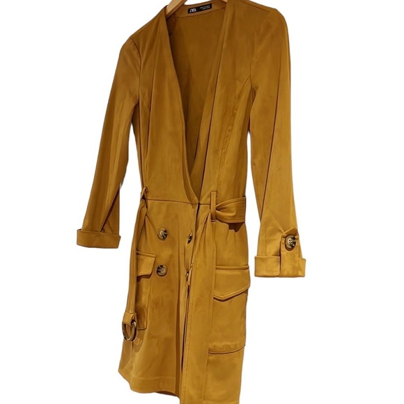 Zara Yellow Mustard Faux Suede Jumpsuit Mini Belted Dress Romper M - Picture 8 of 14